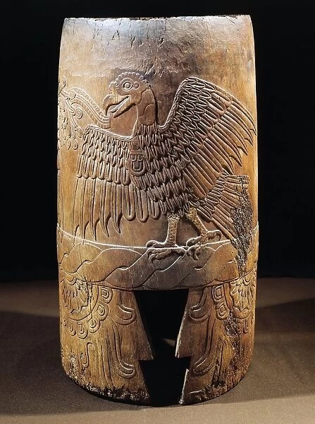 Mixtec civilization, Mexico, Wooden drum with figure of eagle, From Malinalco