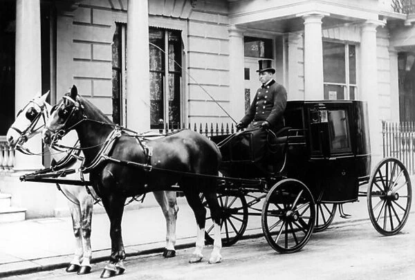 Horse-drawn Carriage Outside 24 Gloucester Square, Hyde Park, London, c. 1890 (b  /  w photo)