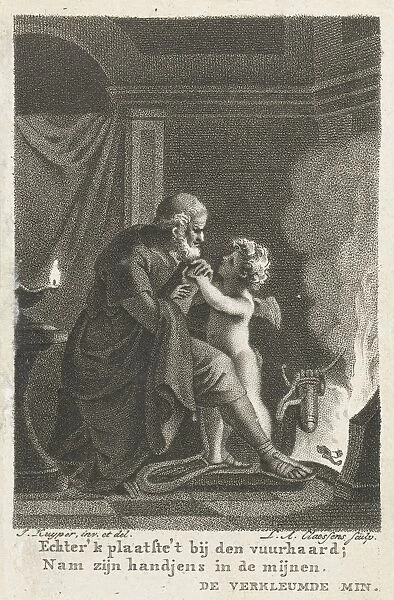 Amor warms the hands of an old man, Lambertus Antonius Claessens, 1803