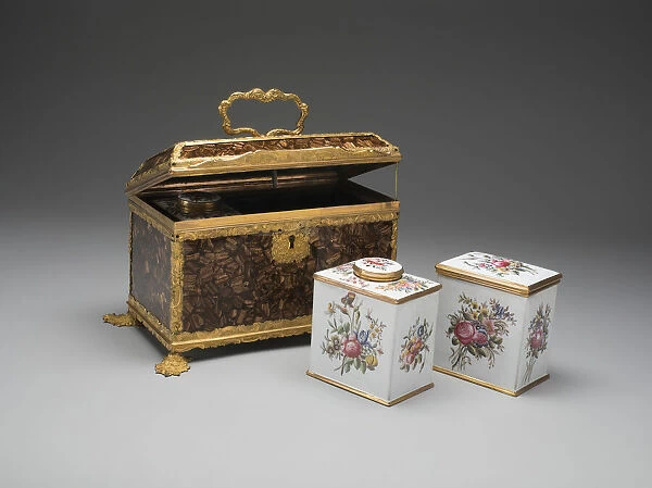 Casket Containing a Sugar Box and two Tea Caddies, Birmingham, c. 1760. Creator: Unknown