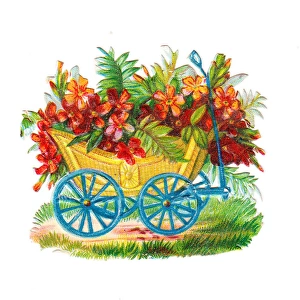 Cart with flowers on a Victorian scrap