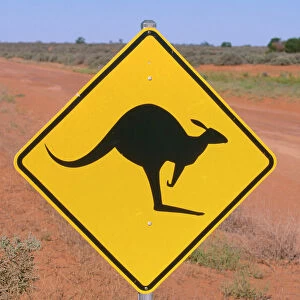Australia JPF 11533 Road sign warning of Kangaroos. Western NSW. © Jean-Paul Ferrero / ARDEA LONDON