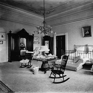 Bedroom of President and Mrs. McKinley at the White House. Above the bed is a portrait of Katherine, the McKinleys elder daughter, who died in 1875. Photograph by Frances Benjamin Johnston, c1900