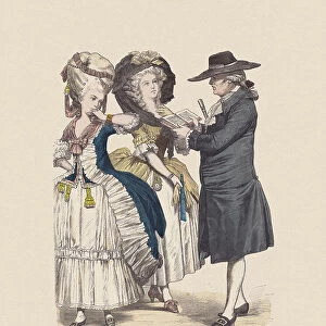 Late 18th century, French costumes, hand-colored wood engraving, published c. 1880