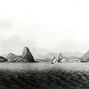 Entrance of the Harbour of Rio de Janeiro (litho) (b / w print)