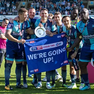 Celebrating Promotion: Wycombe Wanderers and Stevenage Players, Gareth Ainsworth - Sky Bet League 2 Championship Win 2017/18
