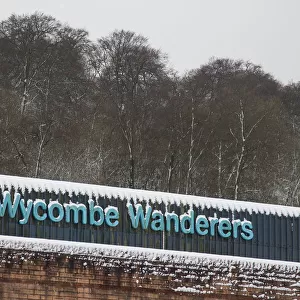 Wycombe Wanderers Football Club Braves Winter: Snowy Adams Park on 1 February 2019