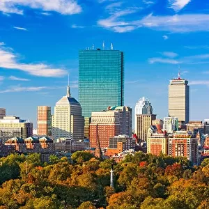 Boston, Massachusetts, USA skyline over Boston Common