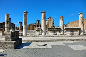 Ruined pillars in the ancient Roman city of Pompeii, Italy
