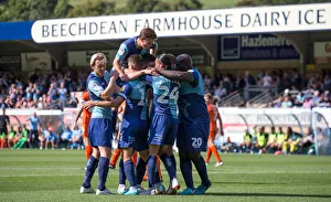 The team celebrate Joe Jacobsons goal
